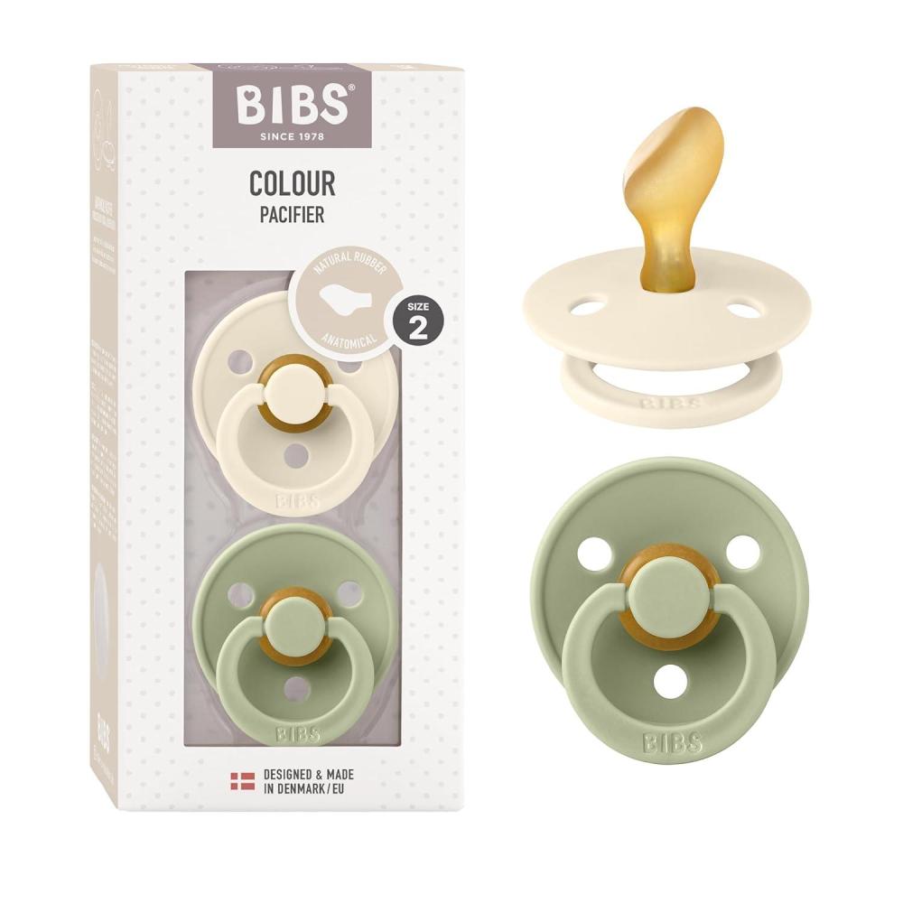 image:imageBIBS Pacifiers 618 Months Colour Collection 2Pack BPAFree Anatomical Natural Rubber Nipple Made in Denmark Island SeaForest Lake Color PacifierIvorySagePetrol