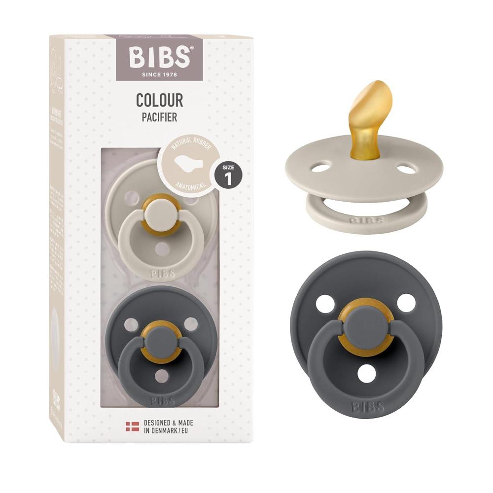 image:imageBIBS Pacifiers 618 Months Colour Collection 2Pack BPAFree Anatomical Natural Rubber Nipple Made in Denmark Island SeaForest Lake Color PacifierSandIron