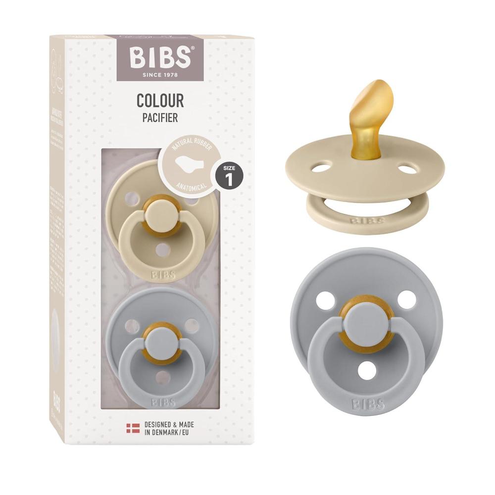image:imageBIBS Pacifiers 618 Months Colour Collection 2Pack BPAFree Anatomical Natural Rubber Nipple Made in Denmark Island SeaForest Lake Color PacifierVanillaCloud
