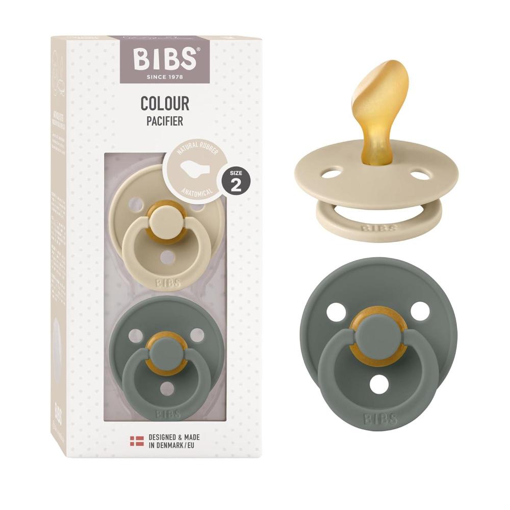 image:imageBIBS Pacifiers 618 Months Colour Collection 2Pack BPAFree Anatomical Natural Rubber Nipple Made in Denmark Island SeaForest Lake Color PacifierVanillaPine