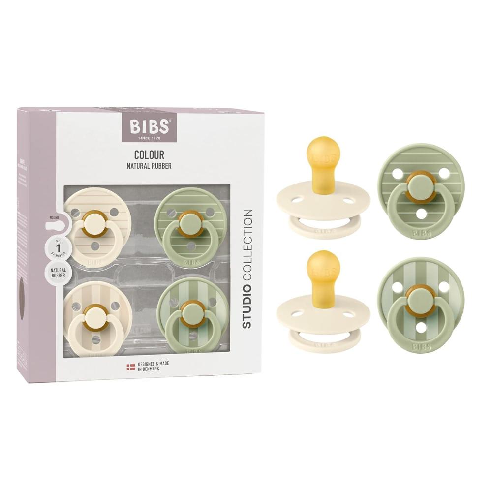image:imageBIBS Studio Pacifier 4Pack BPA Free Pacifiers Round Nipple Natural Rubber Latex Made in Denmark Size 2 618 Months IvoryIvory Ivory Sage Sage