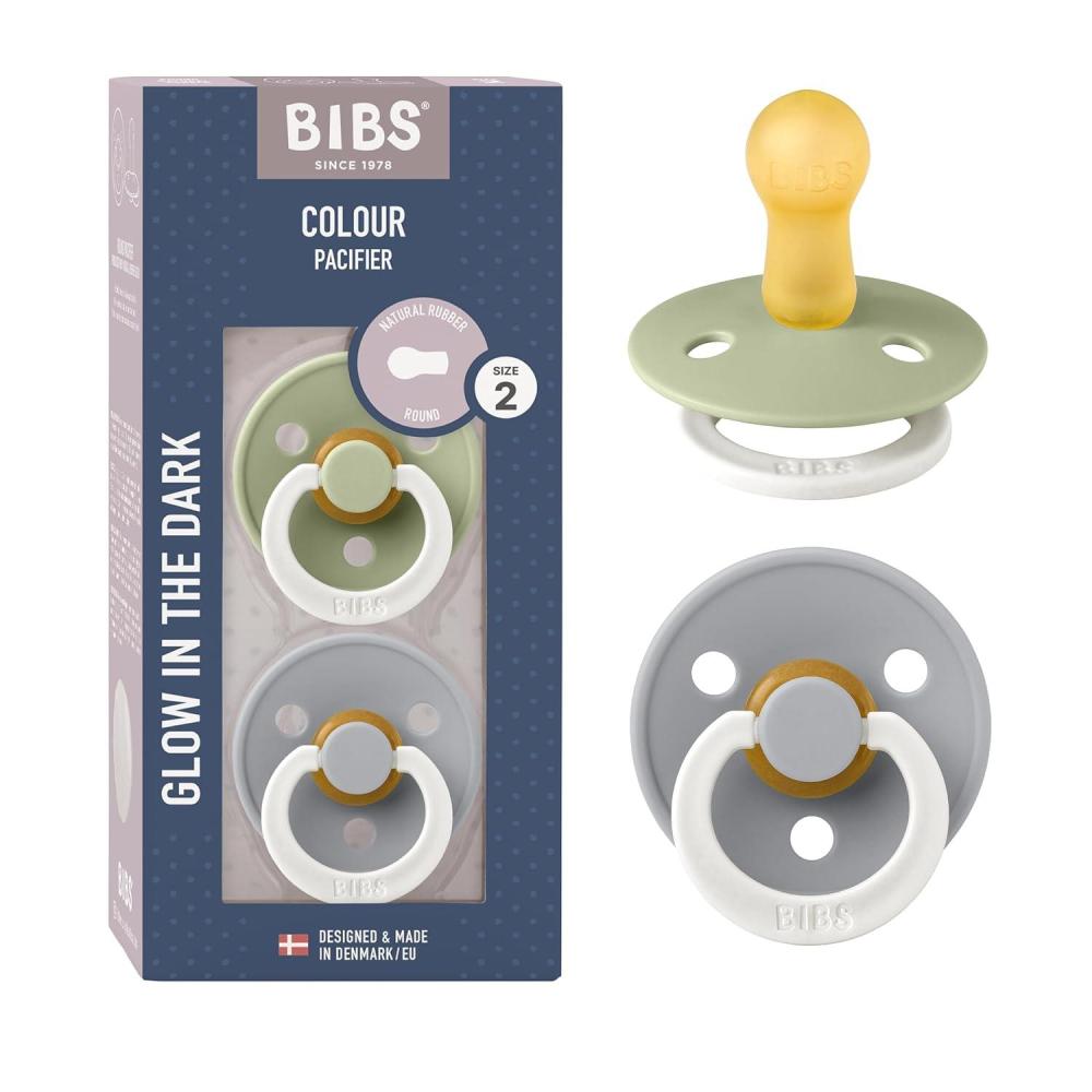 image:imageBibs Pacifiers Natural Rubber Baby Pacifier Set of 2 BPAFree Soothers Made in Denmark Sage NightCloud Night Size 618 MonthsSage NightCloud Night