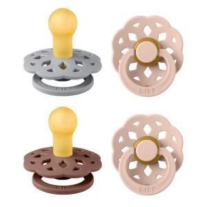 image:imageBIBS Boheme Soother 4Pack  BPA Free Dummy Pacifier  Round Nipple  Natural Rubber Latex  Made in Denmark  Size 06 Months  Blossom MixWoodchuck Mix