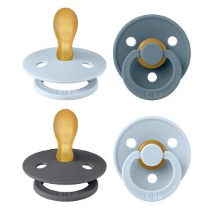 image:imageBIBS Colour Pacifier with Symmetrical Nipple Natural Rubber Baby Pacifier  Set of 4 BPAFree Soothers  Made in Denmark  Baby Blue Mix  Size 618 Months