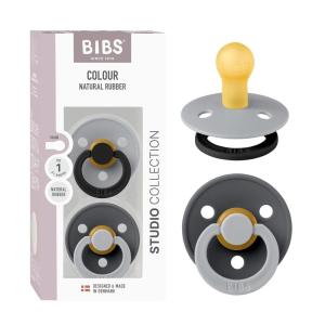 image:imageBIBS Colour Studio Pacifier 2Pack BPA Free Round Nipple Natural Rubber Latex Made in Denmark Size 1 06 Months  Dusky LilacPlumCloud  Iron