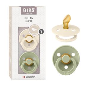 image:imageBIBS Pacifiers  Set of 2  Colour Pacifier with Anatomical Nipple  BPAFree Natural Rubber  Made in Denmark  Ivory  Sage 06 Months
