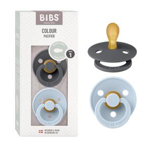 image:imageBIBS Pacifiers  Set of 2  Colour Pacifier with Symmetrical Nipple  BPAFree Natural Rubber  Made in Denmark  IvoryBlush 618 MonthsIronBaby Blue