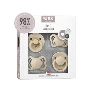 image:imageBIBS TryIt Collection  4Pack Soothers  BPAFree Round Anatomical amp Symmetrical Nipple  Natural Rubber LatexSilicone  Made in Denmark  06 Months  IvoryVanilla