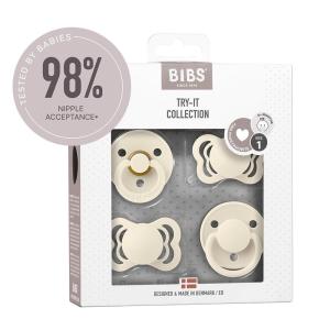 image:imageBIBS TryIt Collection  4Pack Soothers  BPAFree Round Anatomical amp Symmetrical Nipple  Natural Rubber LatexSilicone  Made in Denmark  06 Months  IvoryIvory