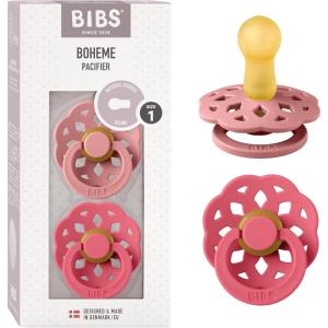 image:imageBibs Pacifiers 06 Months  Boheme Collection 2Pack  BPAFree Round Nipple  Made in Denmark  Dusty PinkCoral Color Pacifier