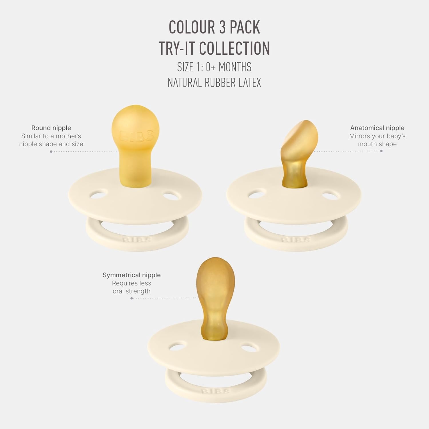 image:imageBIBS Pacifiers 06 Months 3Pack Soothers BPAFree Symmetrical Nipple Made in Denmark Ivory TryIt Collection IvoryIvory