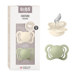 image:imageBIBS Pacifiers  Couture Collection  BPAFree Anatomical Nipple  Silicone  Made in Denmark  Set of 2 IvorySage Color Premium Soothers  Size 06 Months
