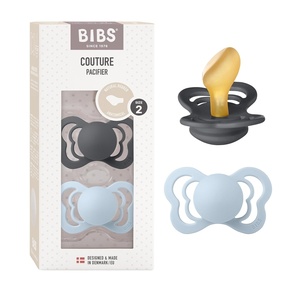 image:imageBIBS Pacifiers  Couture Collection  BPAFree Baby Pacifier  Made in Denmark  Set of 2 IronBaby Blue Color Premium Soothers  Size 618 Months