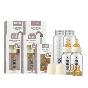 image:imageBibs Baby Glass Bottle Starter Kit 4 Bottles 37 oz amp 76 oz  AntiColic Design Vented Nipple BreastLike Transition  LabGrade Borosilicate Glass  Ivory