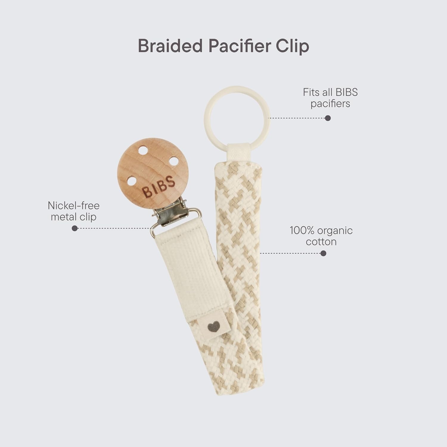 image:imageBIBS Paci Braid Pacifier String Organic Cotton Danish Design OneSize 036 Months IvoryVanillaPale Butter Ivory