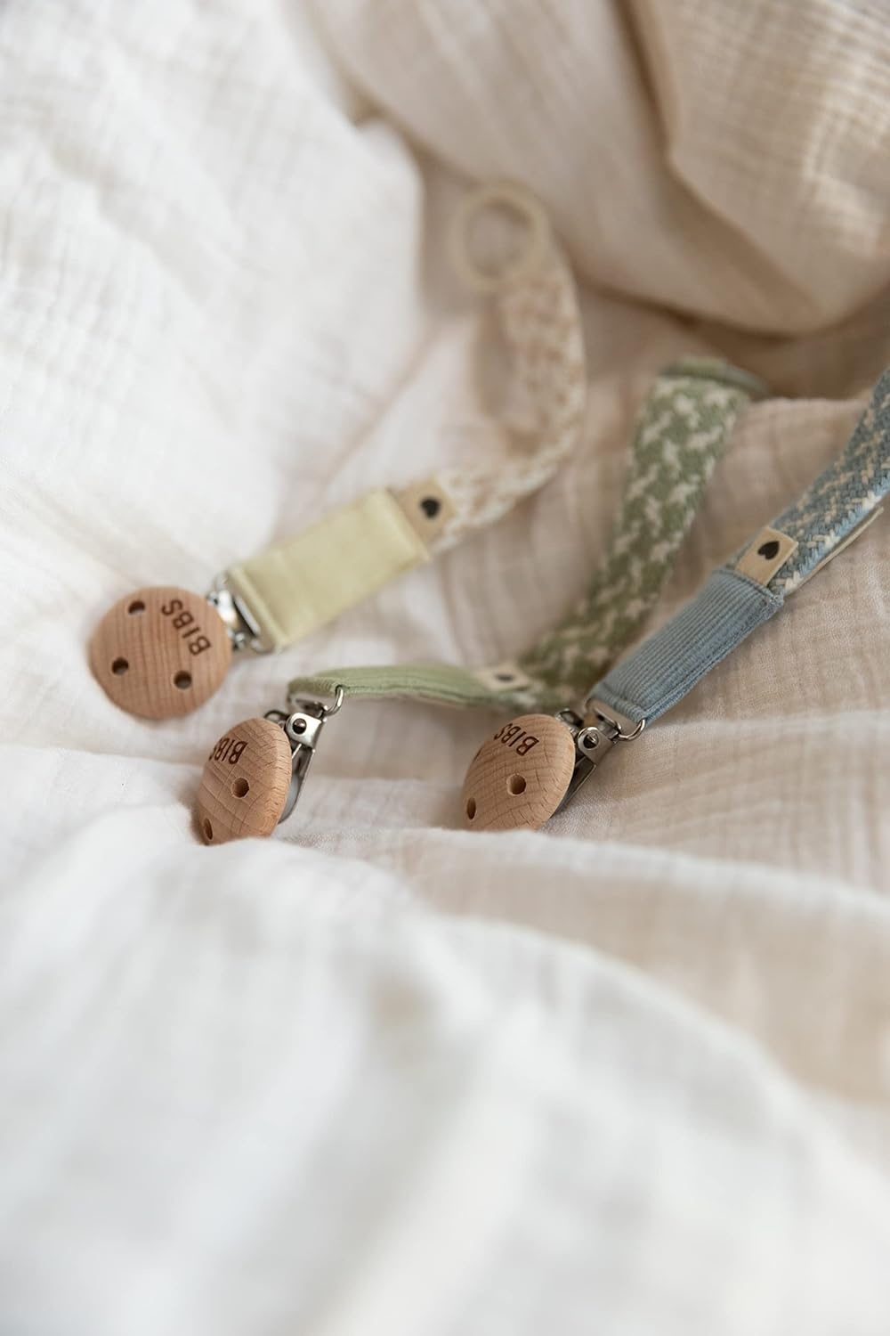 image:imageBIBS Paci Braid Pacifier String Organic Cotton Danish Design OneSize 036 Months IvoryVanillaSageIvory
