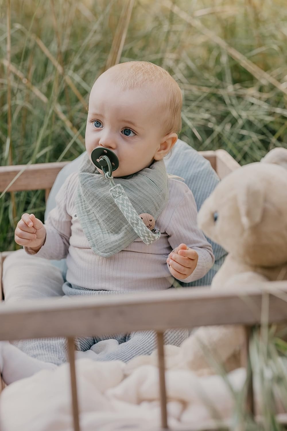 image:imageBIBS Tie Dye Camo Paci Braid Pacifier String Organic Cotton Danish Design OneSize 036 Months Green