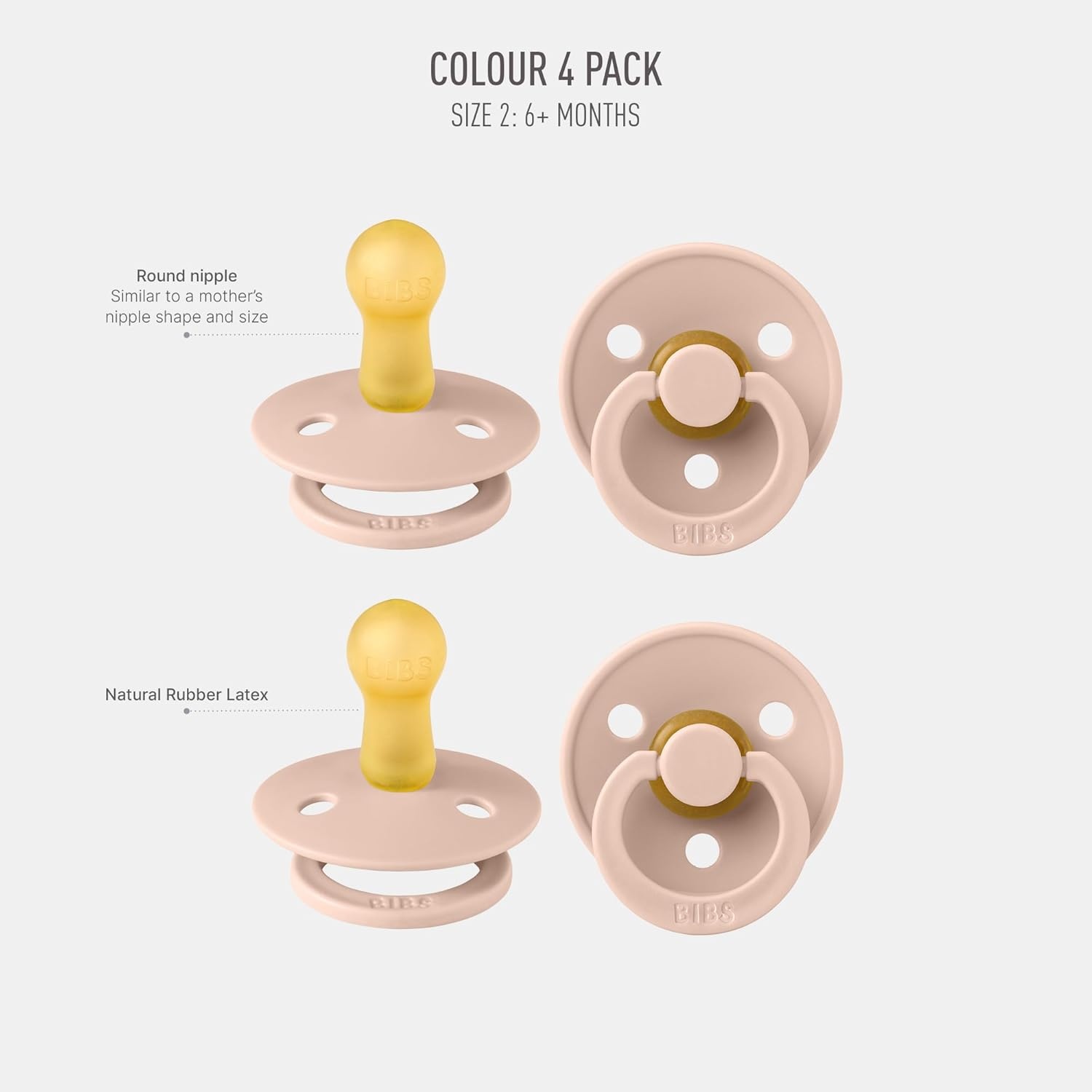 image:imageBIBS Color Pacifiers 4Pack BPA Free Soother Pacifier Round Nipple Natural Rubber Latex Made in Europe Size 1836 Months Sage Glow MixBlush