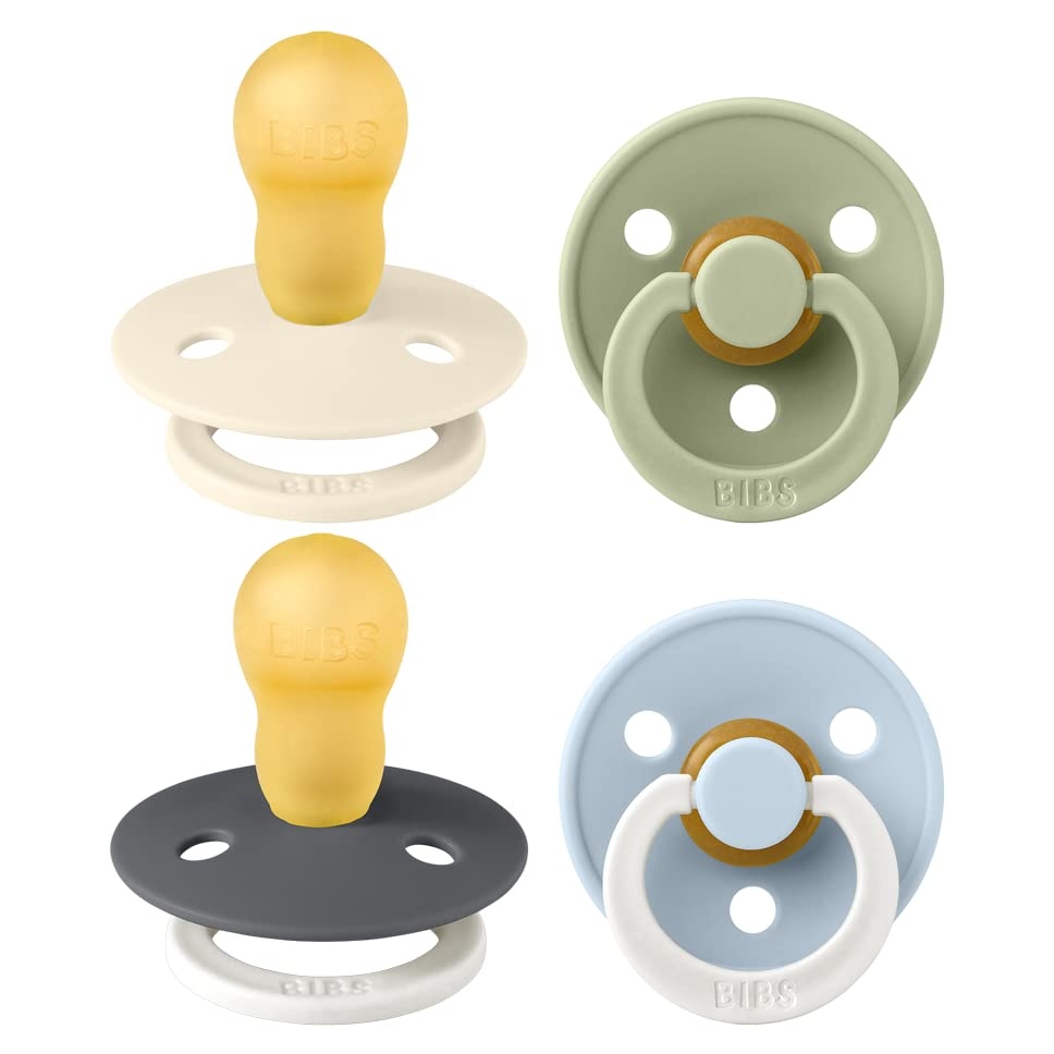 image:imageBIBS Color Pacifiers 4Pack BPA Free Soother Pacifier Round Nipple Natural Rubber Latex Made in Europe Size 1836 Months Sage Glow MixDeep Space Mix