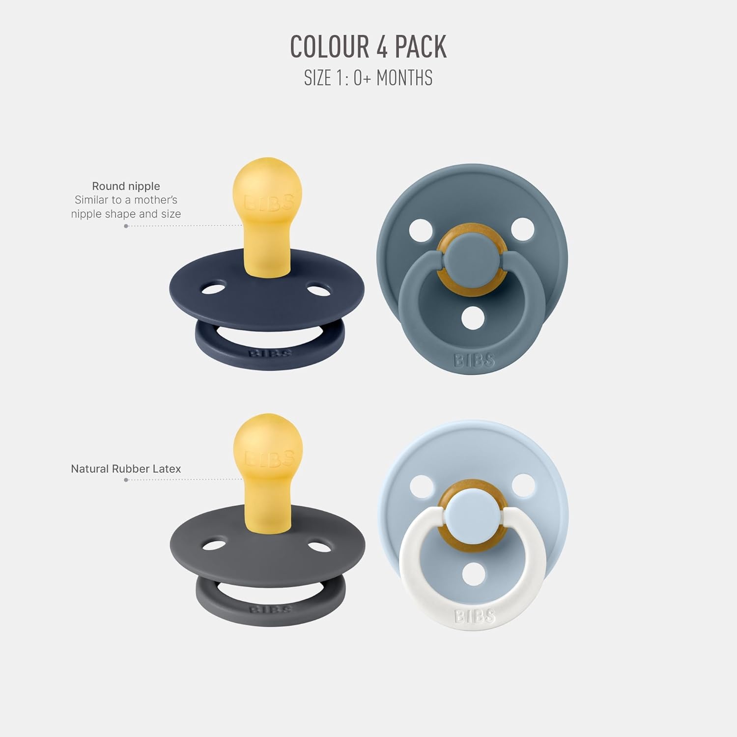 image:imageBIBS Color Pacifiers 4Pack BPA Free Soother Pacifier Round Nipple Natural Rubber Latex Made in Europe Size 1836 Months Sage Glow MixPetrol Glow Mix