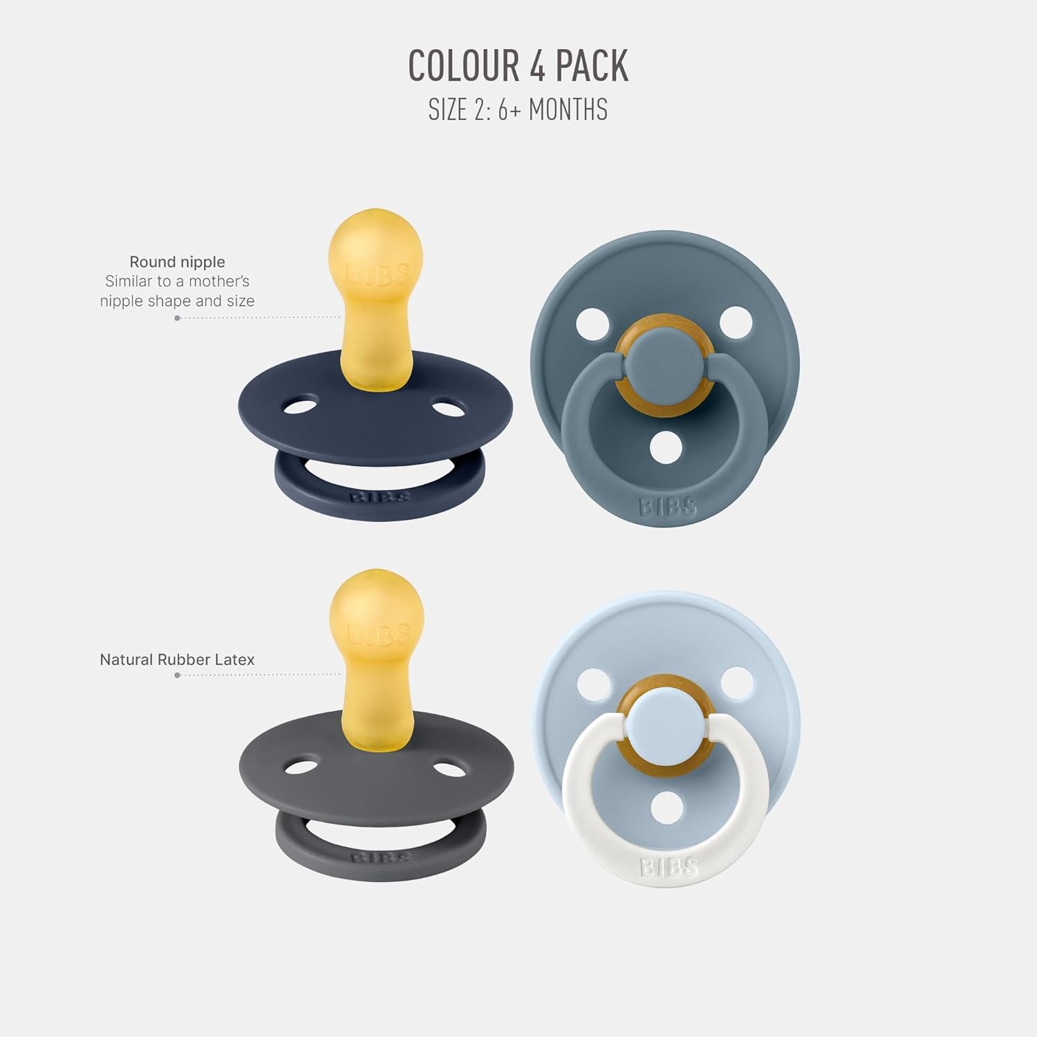 image:imageBIBS Color Pacifiers 4Pack BPA Free Soother Pacifier Round Nipple Natural Rubber Latex Made in Europe Size 1836 Months Sage Glow MixPetrol Glow Mix