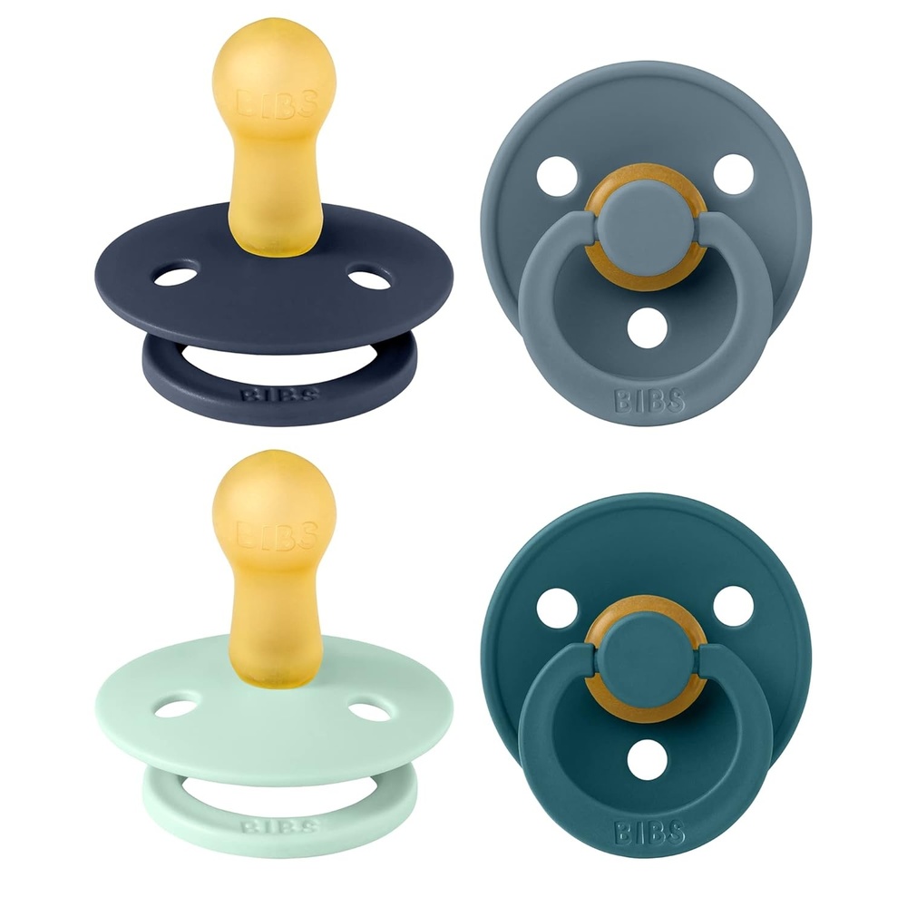image:imageBIBS Color Pacifiers 4Pack BPA Free Soother Pacifier Round Nipple Natural Rubber Latex Made in Europe Size 1836 Months Sage Glow MixBoy Colors