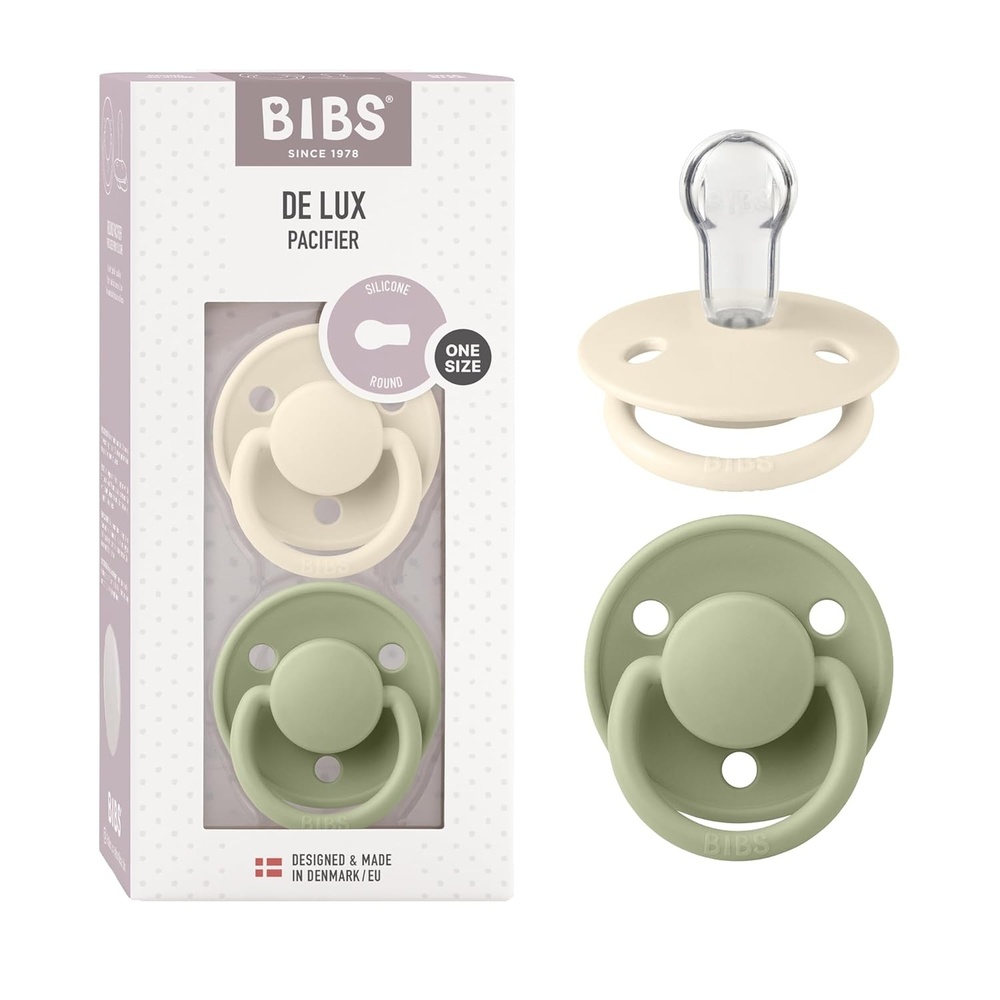image:imageBIBS Pacifiers De Lux Collection BPAFree Baby Pacifier Made in Denmark Set of 2 IronBaby Blue Color Premium Soothers Size One SizeIvorySage