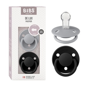 image:imageBIBS Pacifiers  De Lux Collection  BPAFree Baby Pacifier  Made in Denmark  Set of 2 IronBaby Blue Color Premium Soothers  Size One SizeCloudBlack