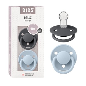 image:imageBIBS Pacifiers  De Lux Collection  BPAFree Baby Pacifier  Made in Denmark  Set of 2 IronBaby Blue Color Premium Soothers  Size One SizeIronBaby Blue