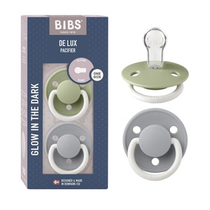 image:imageBIBS Pacifiers  De Lux Collection  BPAFree Baby Pacifier  Made in Denmark  Set of 2 IronBaby Blue Color Premium Soothers  Size One SizeSage NightCloud Night