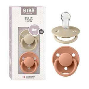 image:imageBIBS Pacifiers  De Lux Collection  BPAFree Baby Pacifier  Made in Denmark  Set of 2 IronBaby Blue Color Premium Soothers  Size One SizeVanillaPeach