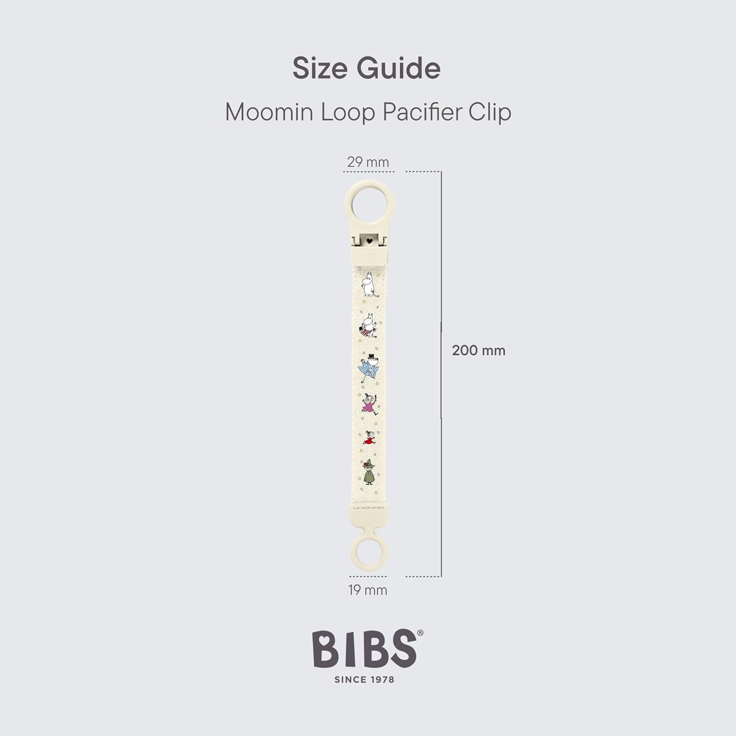image:imageBIBS Loop Pacifier Clip Sleek Secure OneHanded Operation Fits All BIBS and Most Brands Machine Washable Slim Profile for Comfort Ages 0 Dark OakIvory Moomin