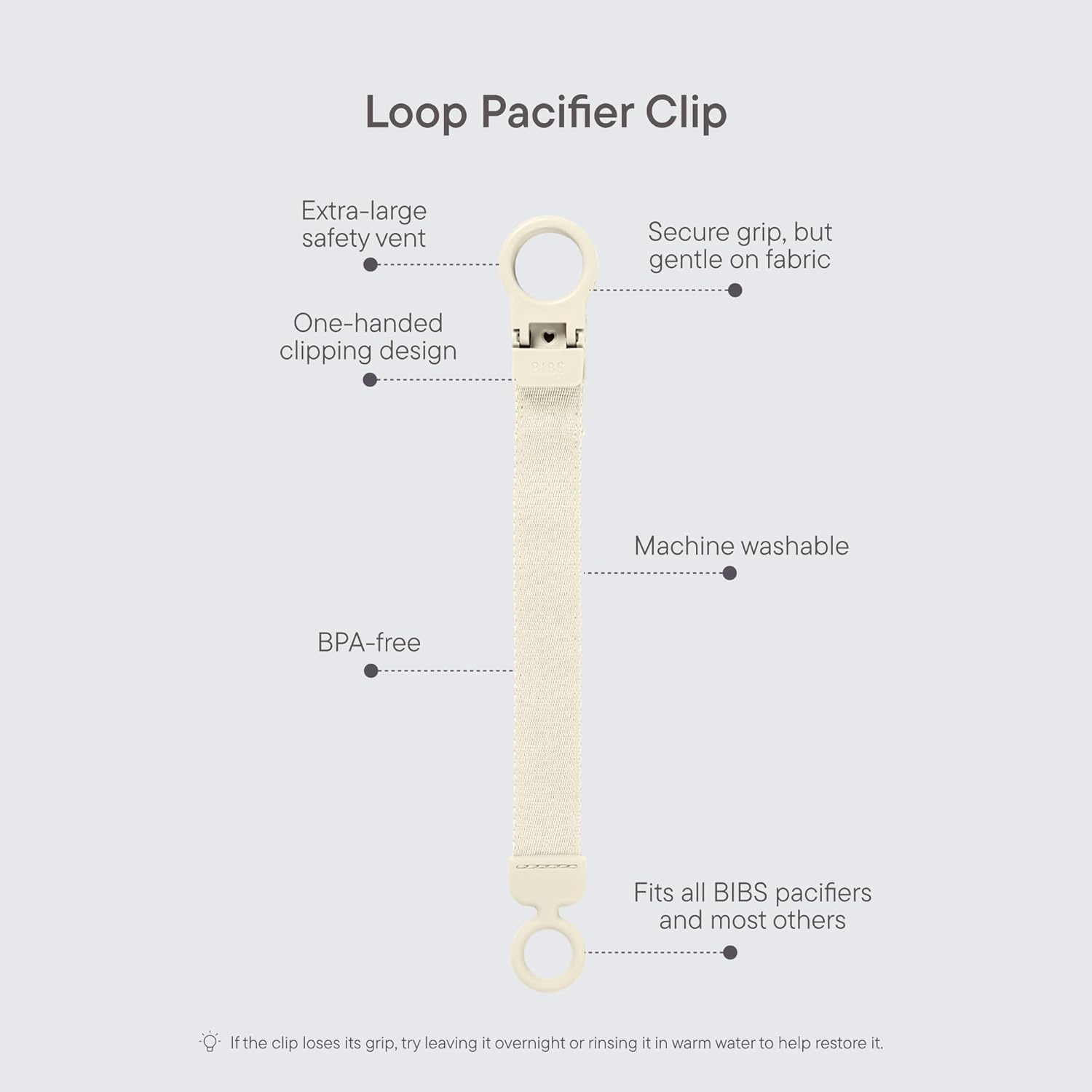 image:imageBIBS Loop Pacifier Clip Sleek Secure OneHanded Operation Fits All BIBS and Most Brands Machine Washable Slim Profile for Comfort Ages 0 Dark OakPine