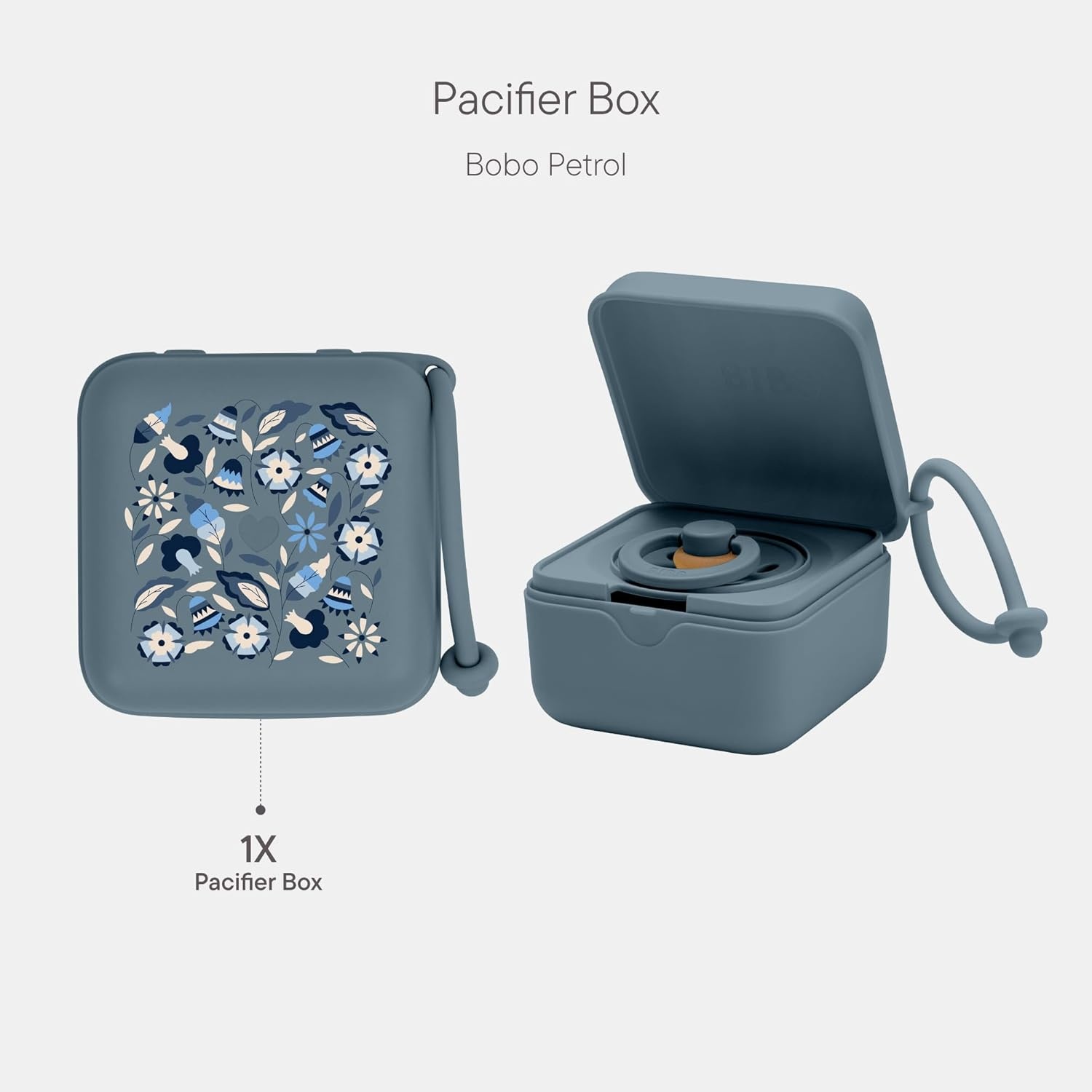 image:imageBIBS Liberty Pacifier Box with Strap Soother Holder and Steriliser case 100 BPA Free FoodGrade Material June Blossom BlushBobo Petrol