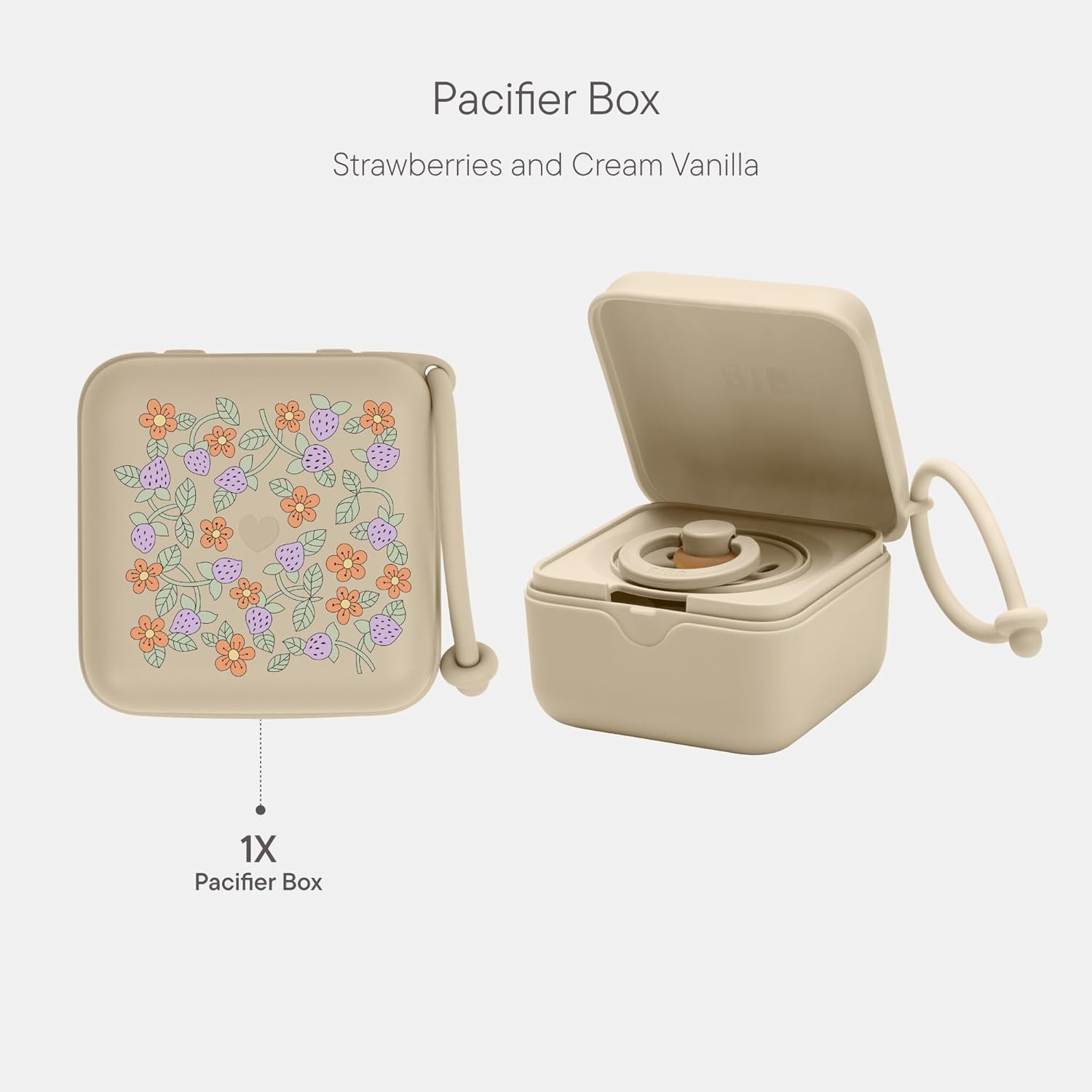 image:imageBIBS Liberty Pacifier Box with Strap Soother Holder and Steriliser case 100 BPA Free FoodGrade Material June Blossom BlushStrawberries and Cream Vanilla