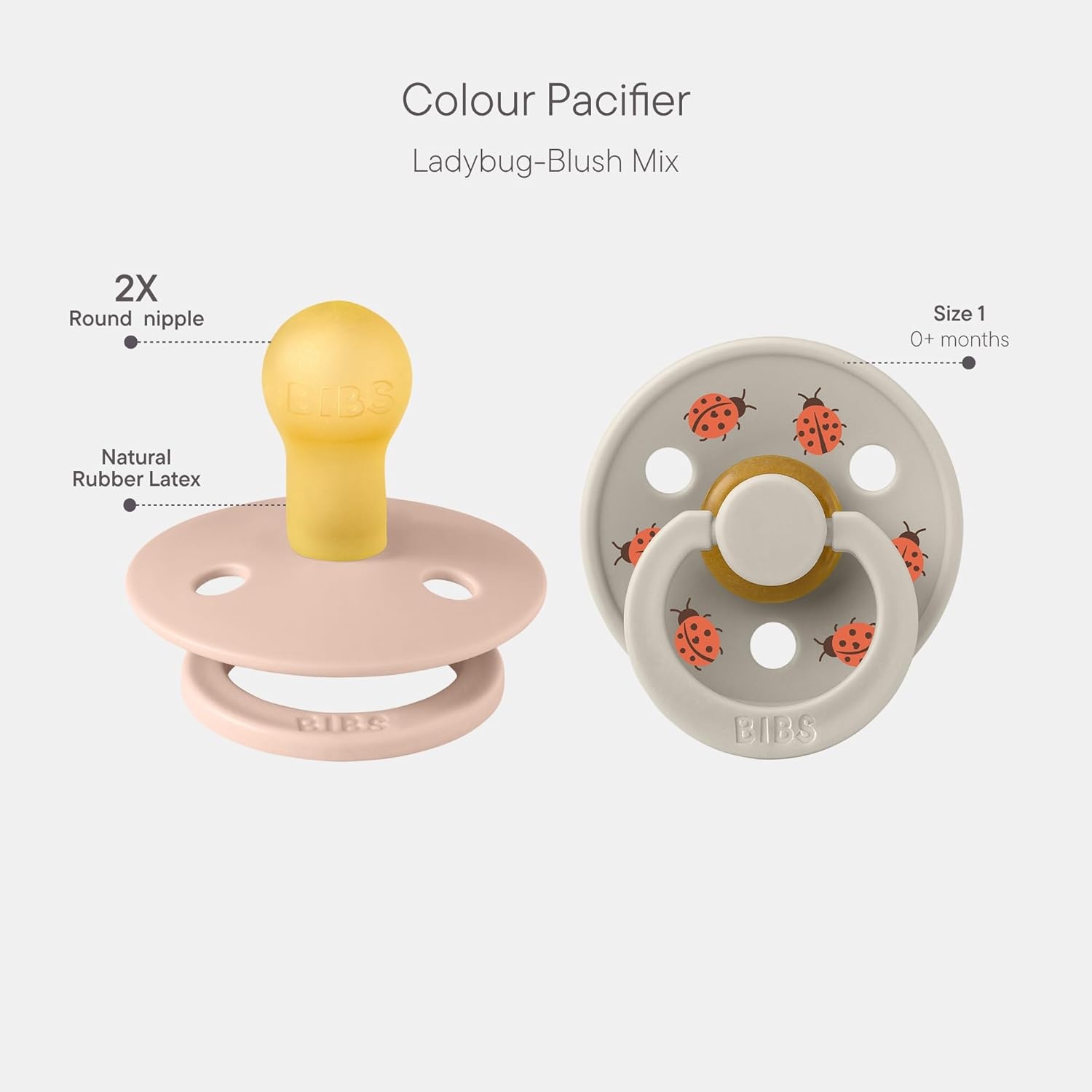 image:imageBIBS Pacifiers Studio 2 Pack Round Nipple Baby Pacifier BPA Free Natural Rubber Latex Soother Made in Denmark Size 0 Months Block SandBlush Sand