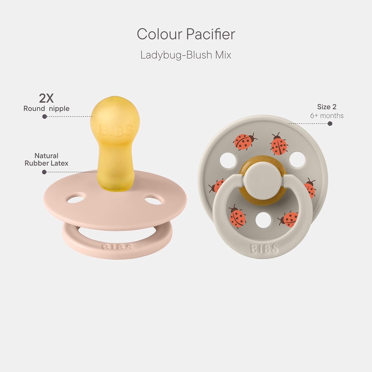 image:imageBIBS Pacifiers Studio 2 Pack Round Nipple Baby Pacifier BPA Free Natural Rubber Latex Soother Made in Denmark Size 0 Months Block SandBlush Sand