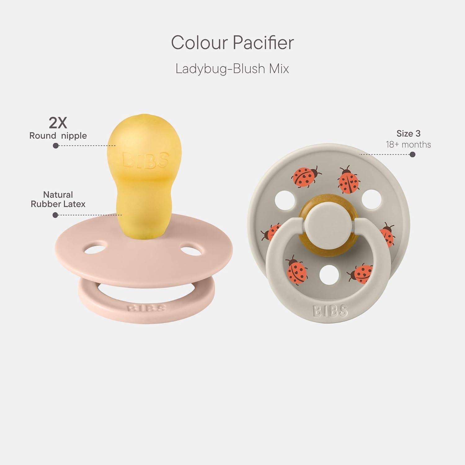 image:imageBIBS Pacifiers Studio 2 Pack Round Nipple Baby Pacifier BPA Free Natural Rubber Latex Soother Made in Denmark Size 0 Months Block SandBlush Sand