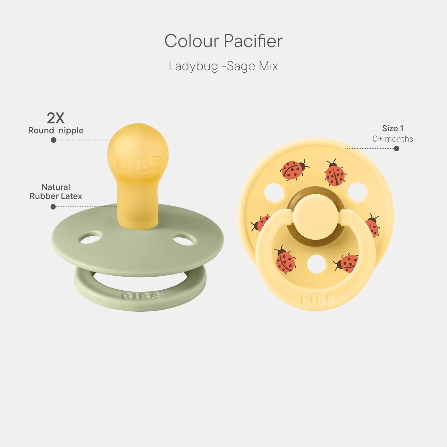 image:imageBIBS Pacifiers Studio 2 Pack Round Nipple Baby Pacifier BPA Free Natural Rubber Latex Soother Made in Denmark Size 0 Months Block SandSage Pale Butter