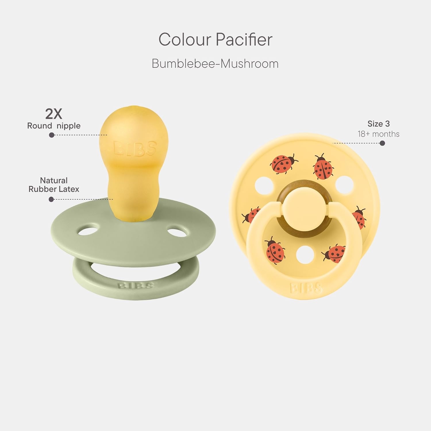 image:imageBIBS Pacifiers Studio 2 Pack Round Nipple Baby Pacifier BPA Free Natural Rubber Latex Soother Made in Denmark Size 0 Months Block SandSage Pale Butter