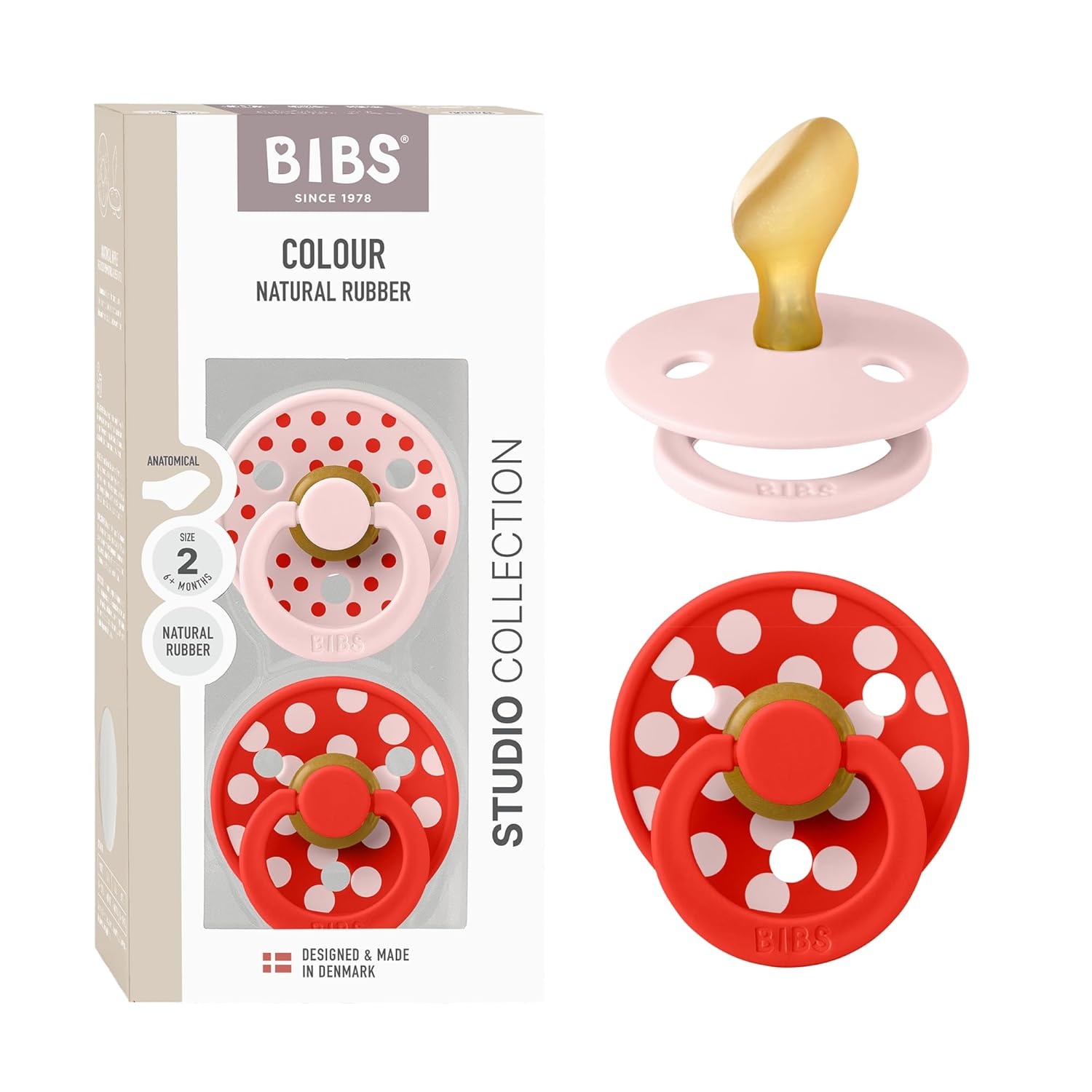 image:imageBIBS Polka Dots Pacifier 2Pack BPA Free Pacifiers with a Anatomical Latex Nipple Made in Scandinavia Size 2 618 Months IvoryBlackBlossom Candy Apple