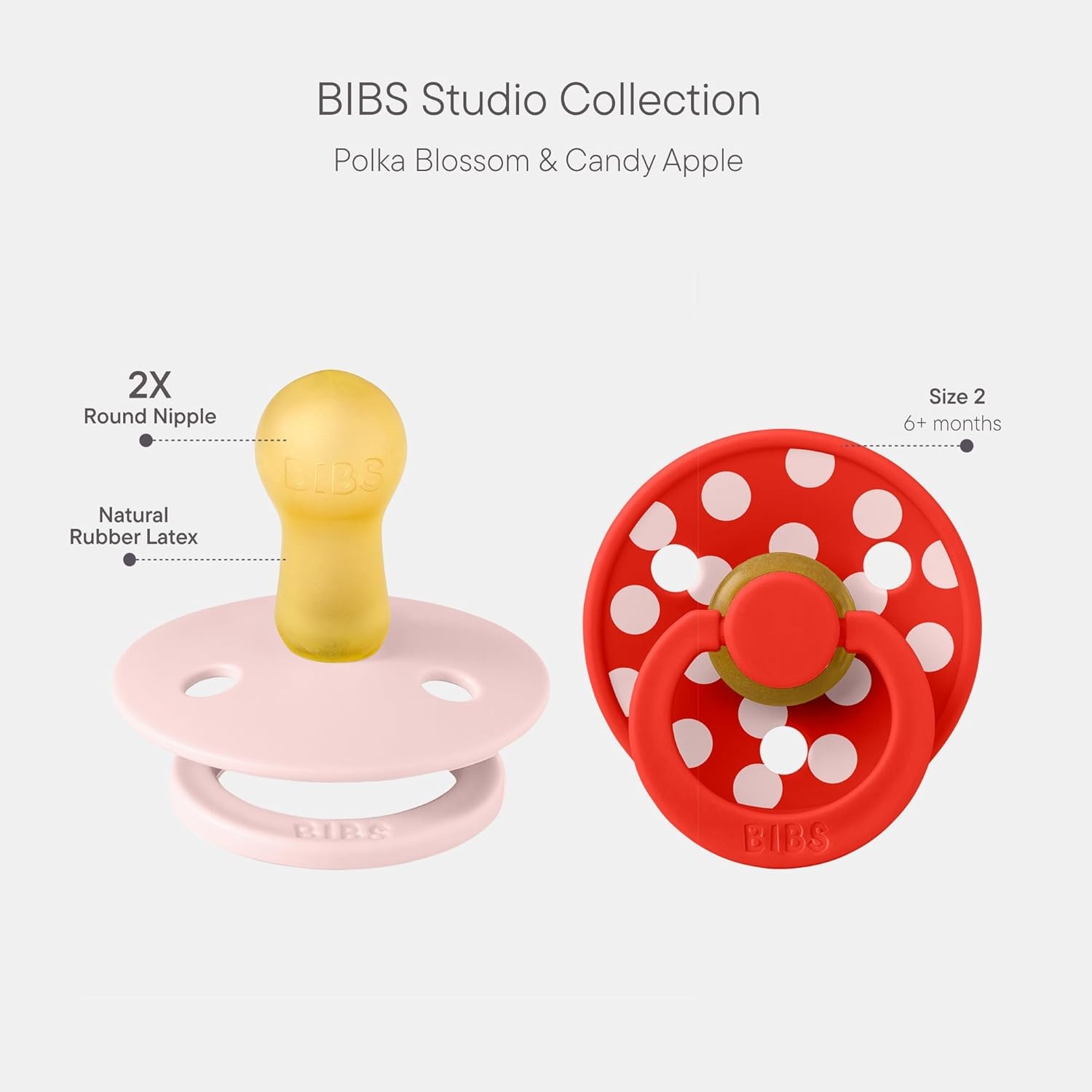 image:imageBIBS Polka Dots Pacifier 2Pack BPA Free Pacifiers with a Round Latex Nipple Made in Scandinavia Size 2 618 Months BlossomCandy AppleBlossom Candy Apple