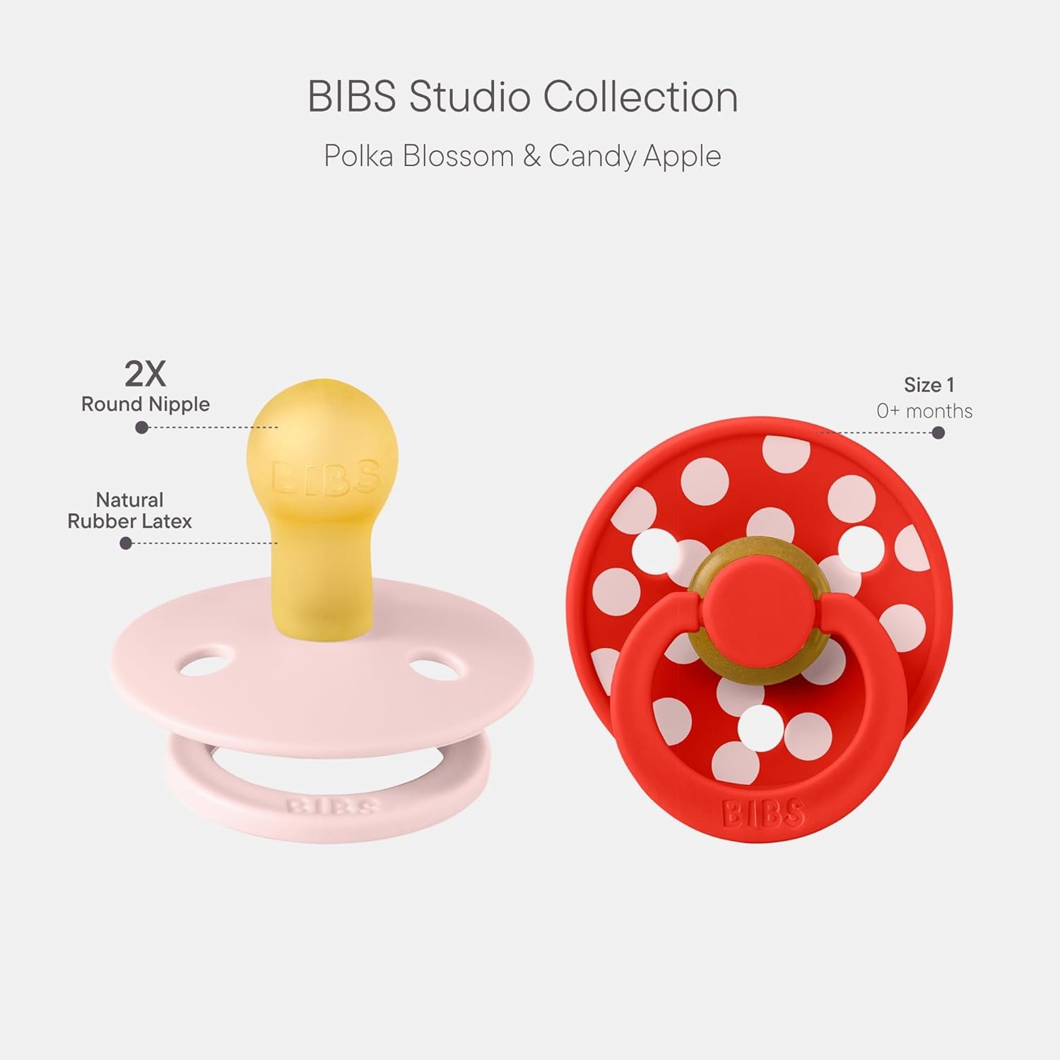 image:imageBIBS Polka Dots Pacifier 2Pack BPA Free Pacifiers with a Round Latex Nipple Made in Scandinavia Size 2 618 Months BlossomCandy AppleBlossom Candy Apple