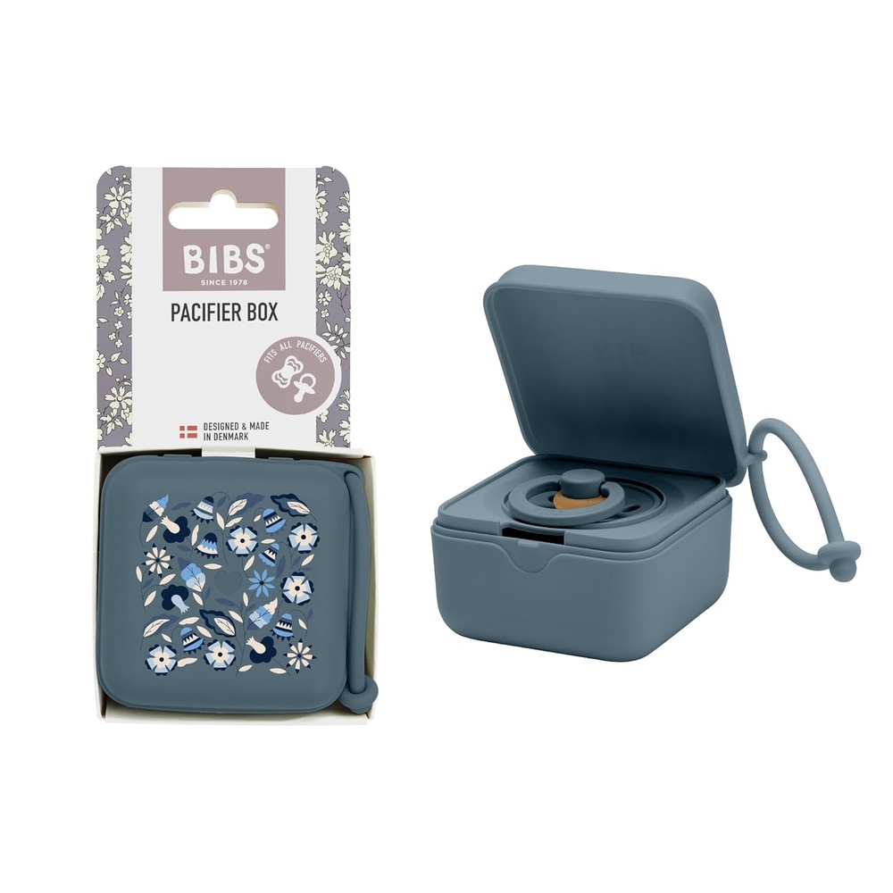 image:imageBIBS Liberty Pacifier Box with Strap Soother Holder and Steriliser case 100 BPA Free FoodGrade Material June Blossom BlushBobo Petrol