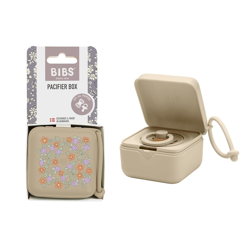 image:imageBIBS Liberty Pacifier Box with Strap Soother Holder and Steriliser case 100 BPA Free FoodGrade Material June Blossom BlushStrawberries and Cream Vanilla
