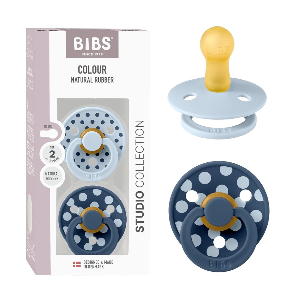 image:imageBIBS Polka Dots Pacifier 2Pack BPA Free Pacifiers with a Round Latex Nipple Made in Scandinavia Size 2 618 Months BlossomCandy AppleBaby Blue Steel Blue