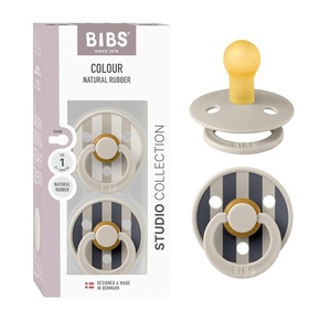 image:imageBIBS Pacifiers  Studio 2 Pack  Round Nipple Baby Pacifier  BPA Free Natural Rubber Latex Soother  Made in Denmark  Size 0 Months  Block SandBlock Sand