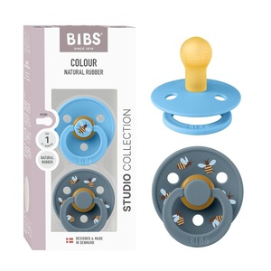 image:imageBIBS Pacifiers  Studio 2 Pack  Round Nipple Baby Pacifier  BPA Free Natural Rubber Latex Soother  Made in Denmark  Size 0 Months  Block SandBreeze  Petrol