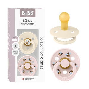 image:imageBIBS Pacifiers  Studio 2 Pack  Round Nipple Baby Pacifier  BPA Free Natural Rubber Latex Soother  Made in Denmark  Size 0 Months  Block SandIvory  Petal
