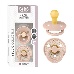 image:imageBIBS Pacifiers  Studio 2 Pack  Round Nipple Baby Pacifier  BPA Free Natural Rubber Latex Soother  Made in Denmark  Size 0 Months  Block SandJasmine Blush Mix